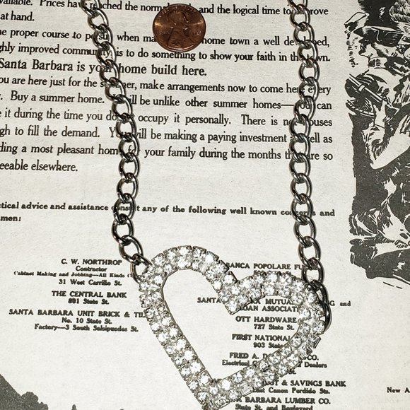 SOLD Statement Heart Rhinestone Open Pendant Silvertone Necklace - Picture 6 of 7